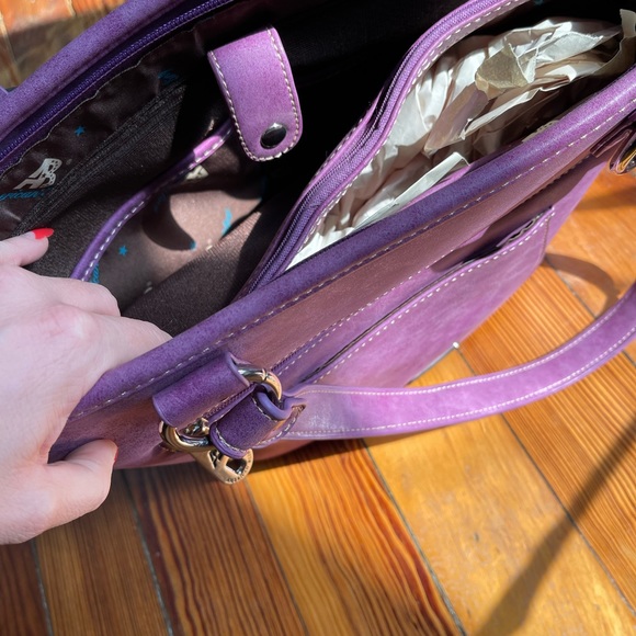 Faux Leather Purple Tote Purse - Picture 4 of 6